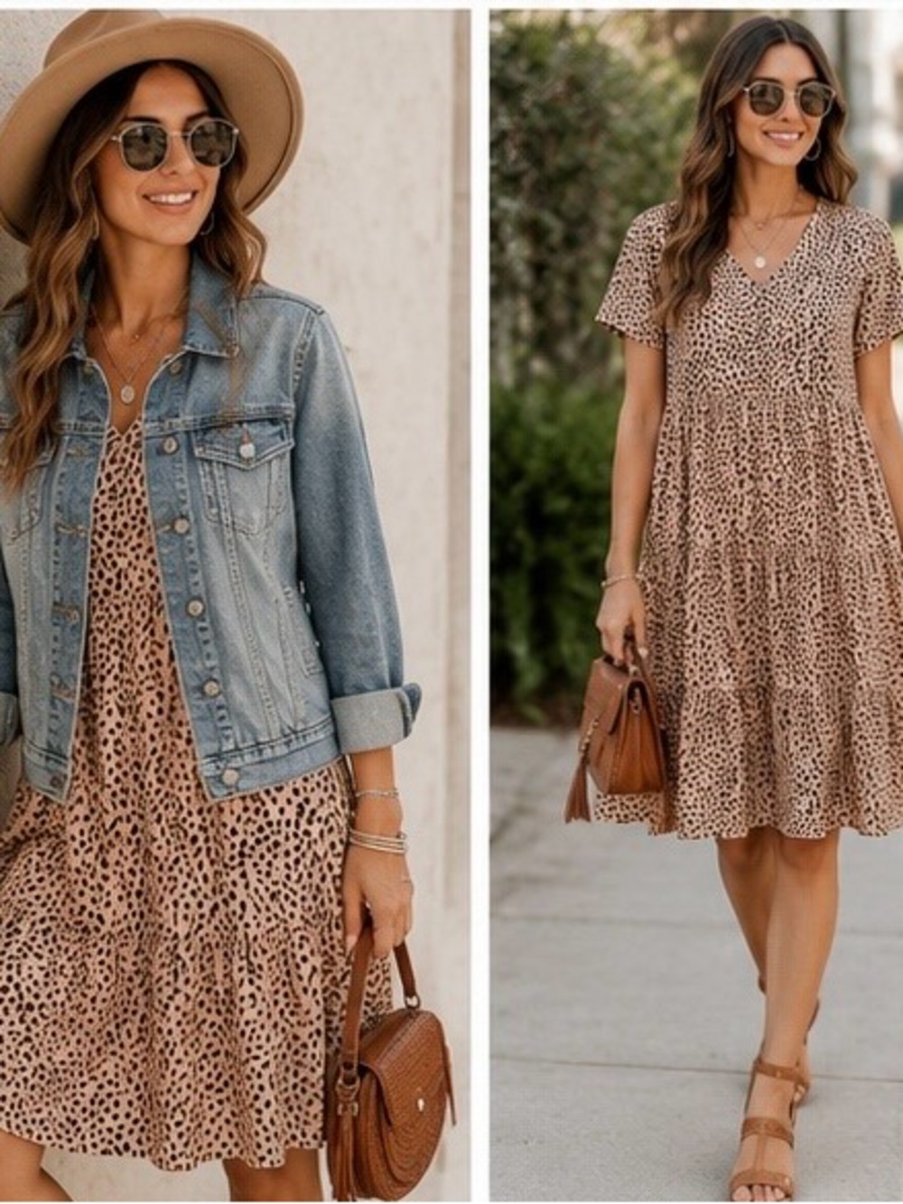 Blackbird by Momma Beige/Tan Animal Print Tiered Dress